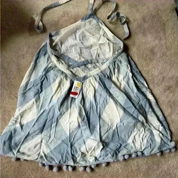 Tularosa x Revolve Blue white Gingham Halter top Pom Pom NWT Size Medium - Picture 2 of 5